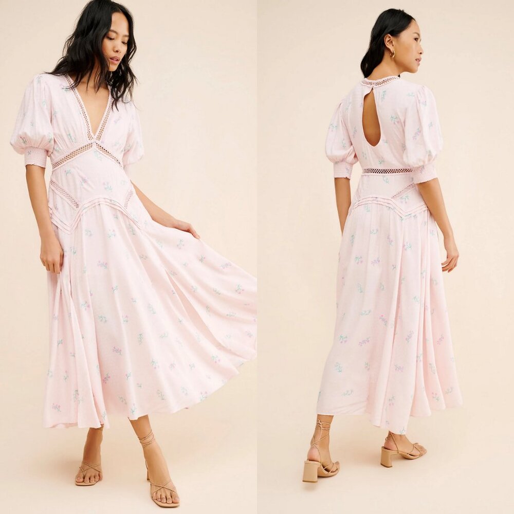 Free People Light Pink Floral Inset Lace Still In Love Maxi Dress